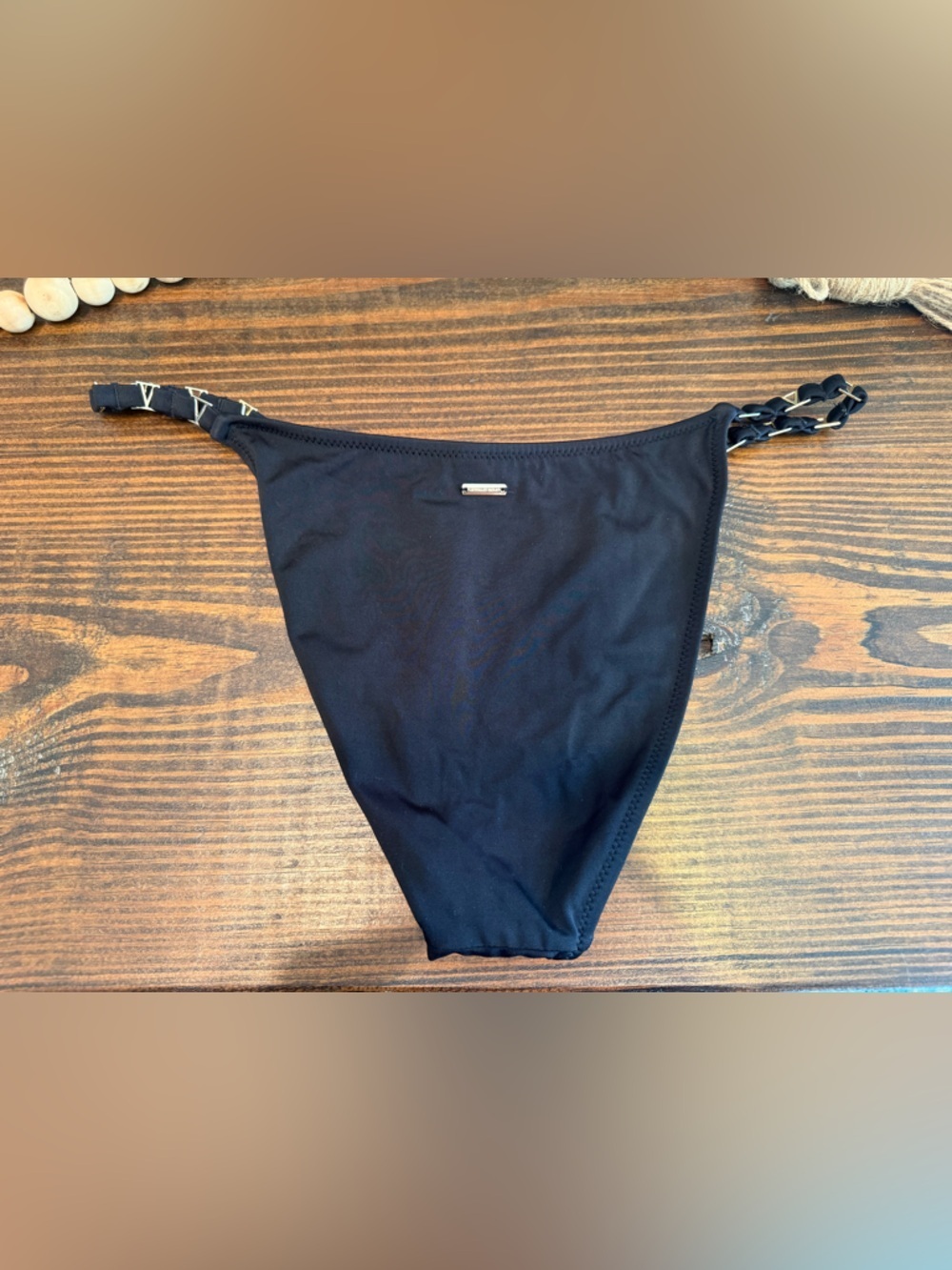Black Victoria’s Secret Bikini Bottoms L Strappy gold Hardware Minimal Swim - Picture 3 of 5